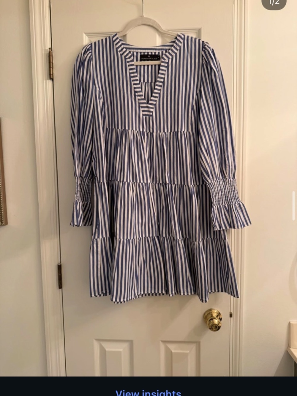 Pomander Place Blue and White Striped Tiered Mini Dress